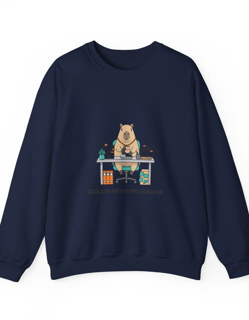 Load image into Gallery viewer, Escalated for Further Escalation Sweatshirt | office raccoon, animal HR meme
