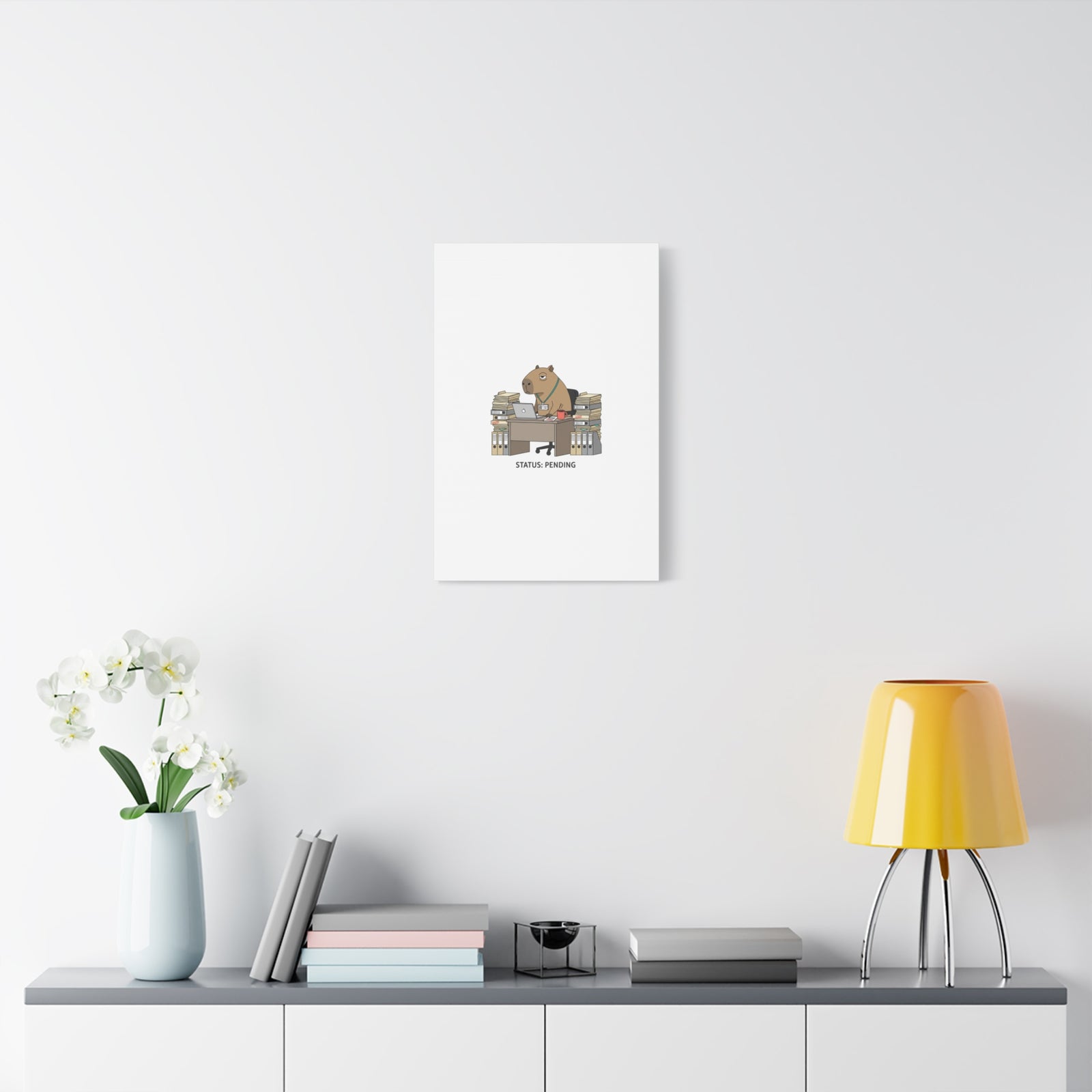 Status: Pending office capybara illustration Canvas | Unhinged Animal Bureaucracy, adulting animal art