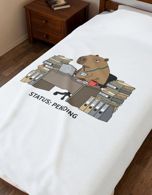 Load image into Gallery viewer, Status: Pending office capybara illustration Velveteen Plush Blanket | Unhinged Animal Bureaucracy, deadpan HR meme
