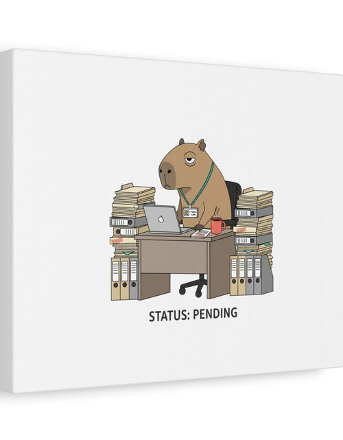 Load image into Gallery viewer, Status: Pending office capybara illustration Canvas | Unhinged Animal Bureaucracy, adulting animal art
