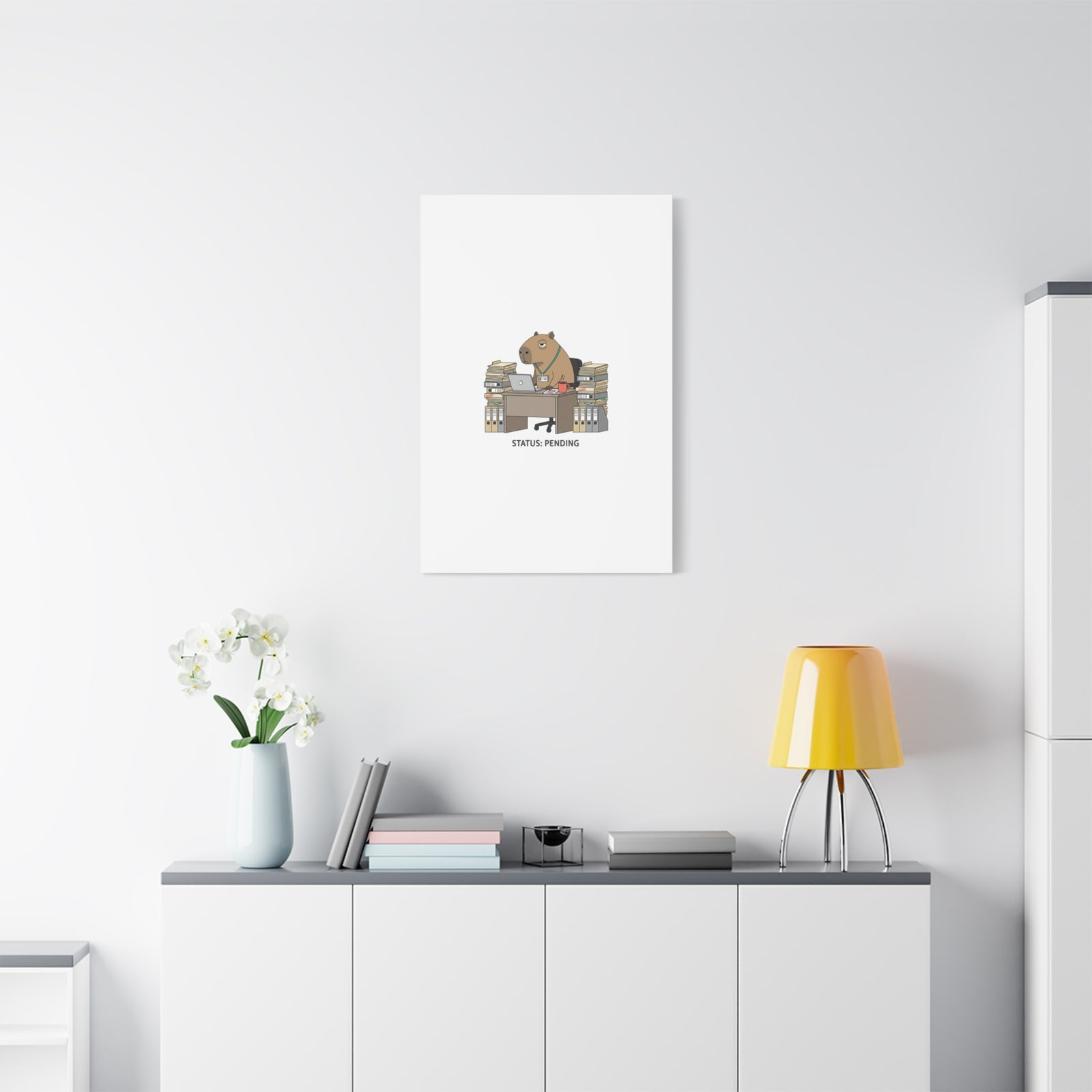 Status: Pending office capybara illustration Canvas | Unhinged Animal Bureaucracy, adulting animal art