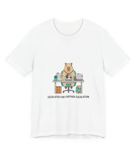 Escalated for Further Escalation Bear Desk Tee | Unhinged Animal Bureaucracy, office bear illustration
