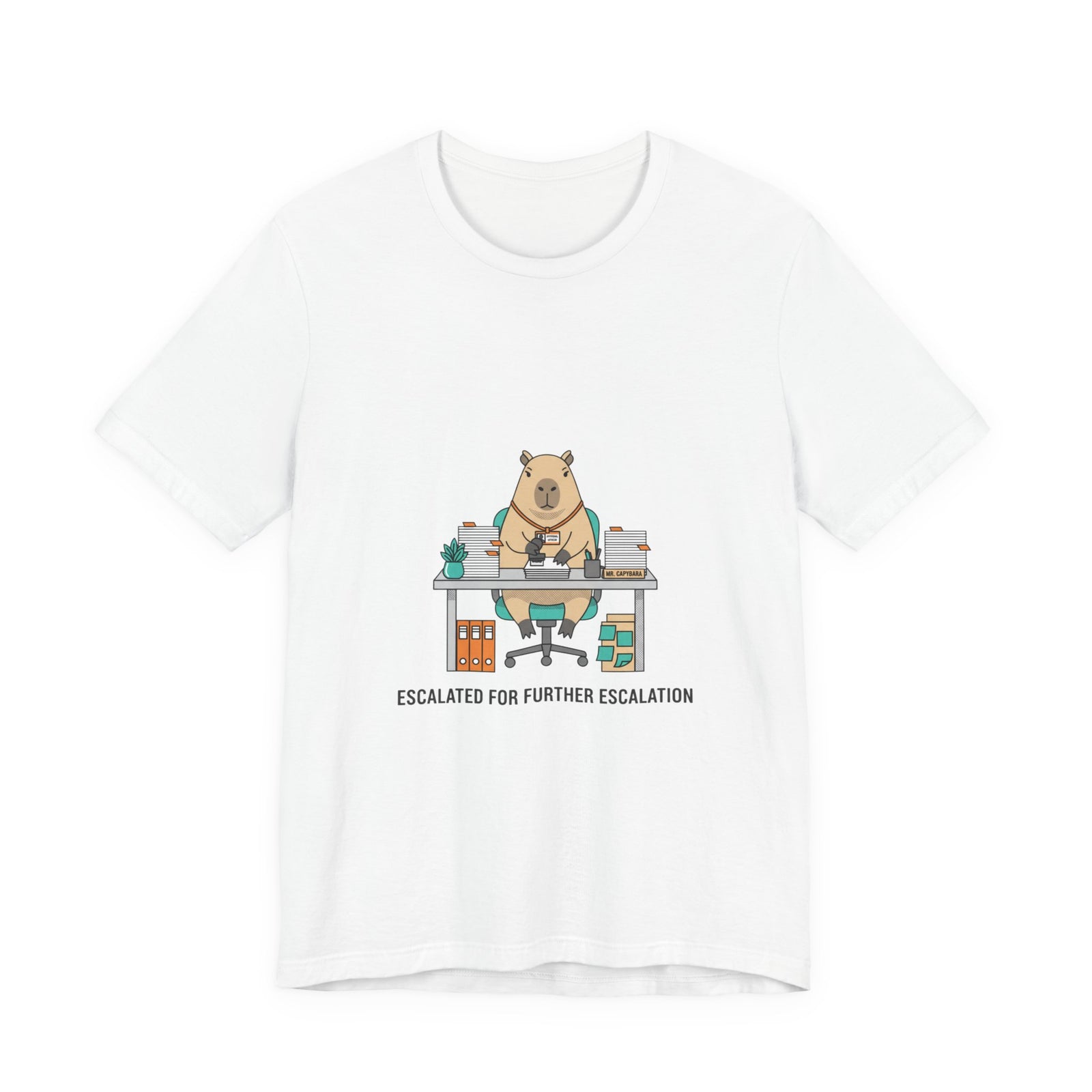 Escalated for Further Escalation Bear Desk Tee | Unhinged Animal Bureaucracy, office bear illustration