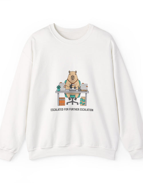 Load image into Gallery viewer, Escalated for Further Escalation Sweatshirt | office raccoon, animal HR meme
