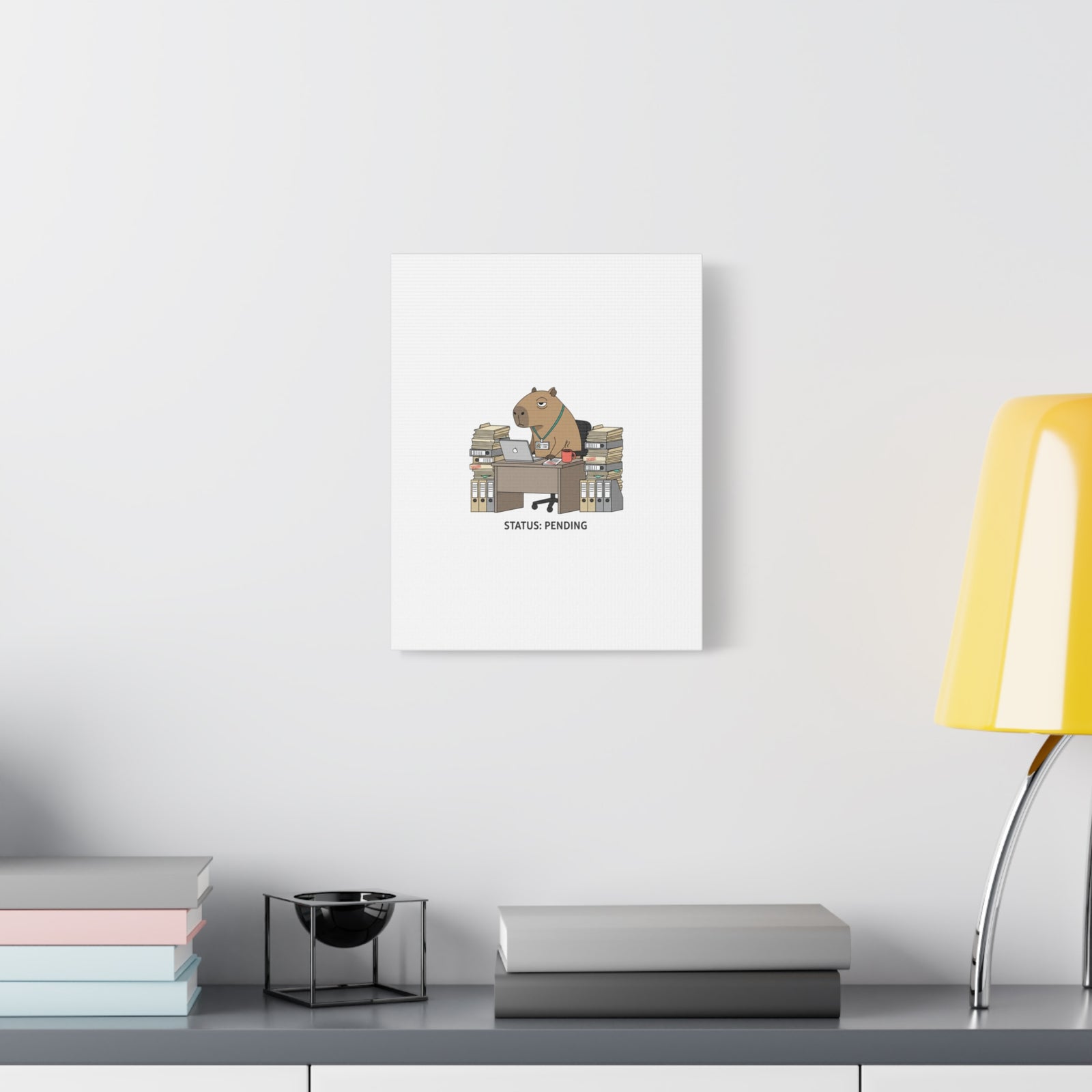 Status: Pending office capybara illustration Canvas | Unhinged Animal Bureaucracy, adulting animal art