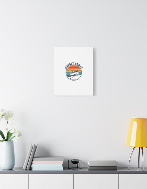 Load image into Gallery viewer, Sunset Coast Retro VW Bus Matte Canvas, 1970s Sunset Palm Poster | Vintage Surf Roadtrip
