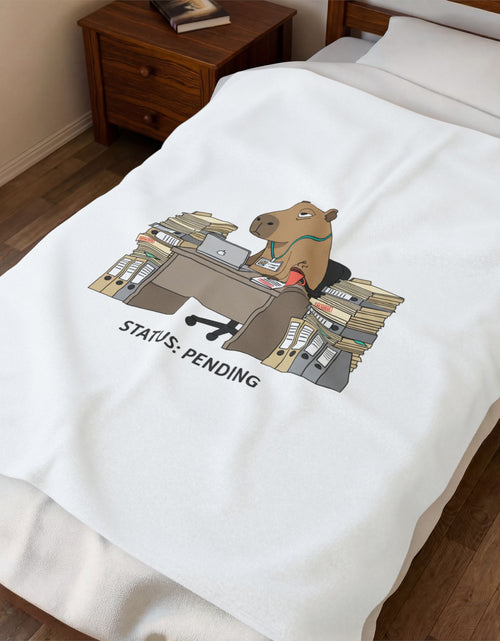 Load image into Gallery viewer, Status: Pending office capybara illustration Velveteen Plush Blanket | Unhinged Animal Bureaucracy, deadpan HR meme
