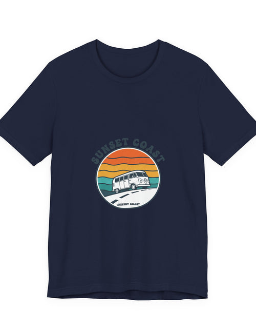 Load image into Gallery viewer, Sunset Coast Retro Surf Graphic Tee | 70s Sunset Shirt, Vintage Palm Postcard
