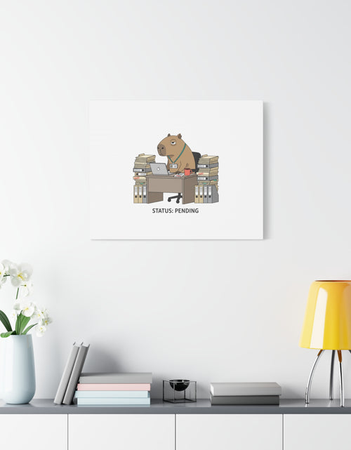 Load image into Gallery viewer, Status: Pending office capybara illustration Canvas | Unhinged Animal Bureaucracy, adulting animal art
