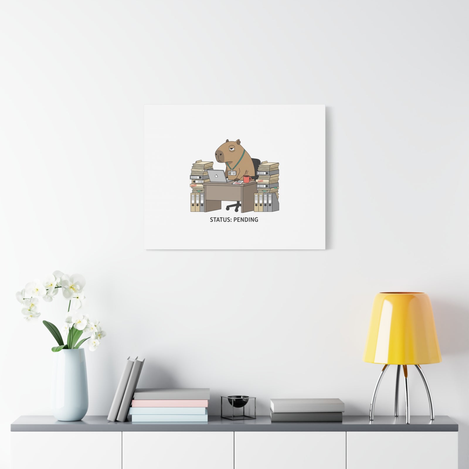 Status: Pending office capybara illustration Canvas | Unhinged Animal Bureaucracy, adulting animal art