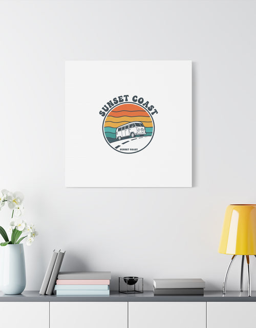 Load image into Gallery viewer, Sunset Coast Retro VW Bus Matte Canvas, 1970s Sunset Palm Poster | Vintage Surf Roadtrip
