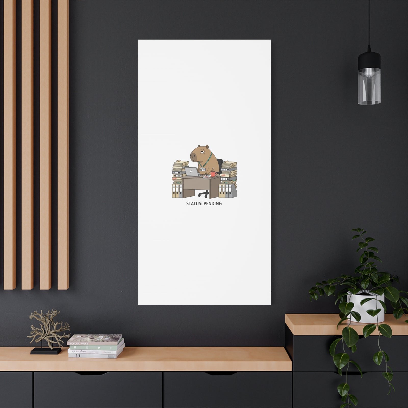 Status: Pending office capybara illustration Canvas | Unhinged Animal Bureaucracy, adulting animal art
