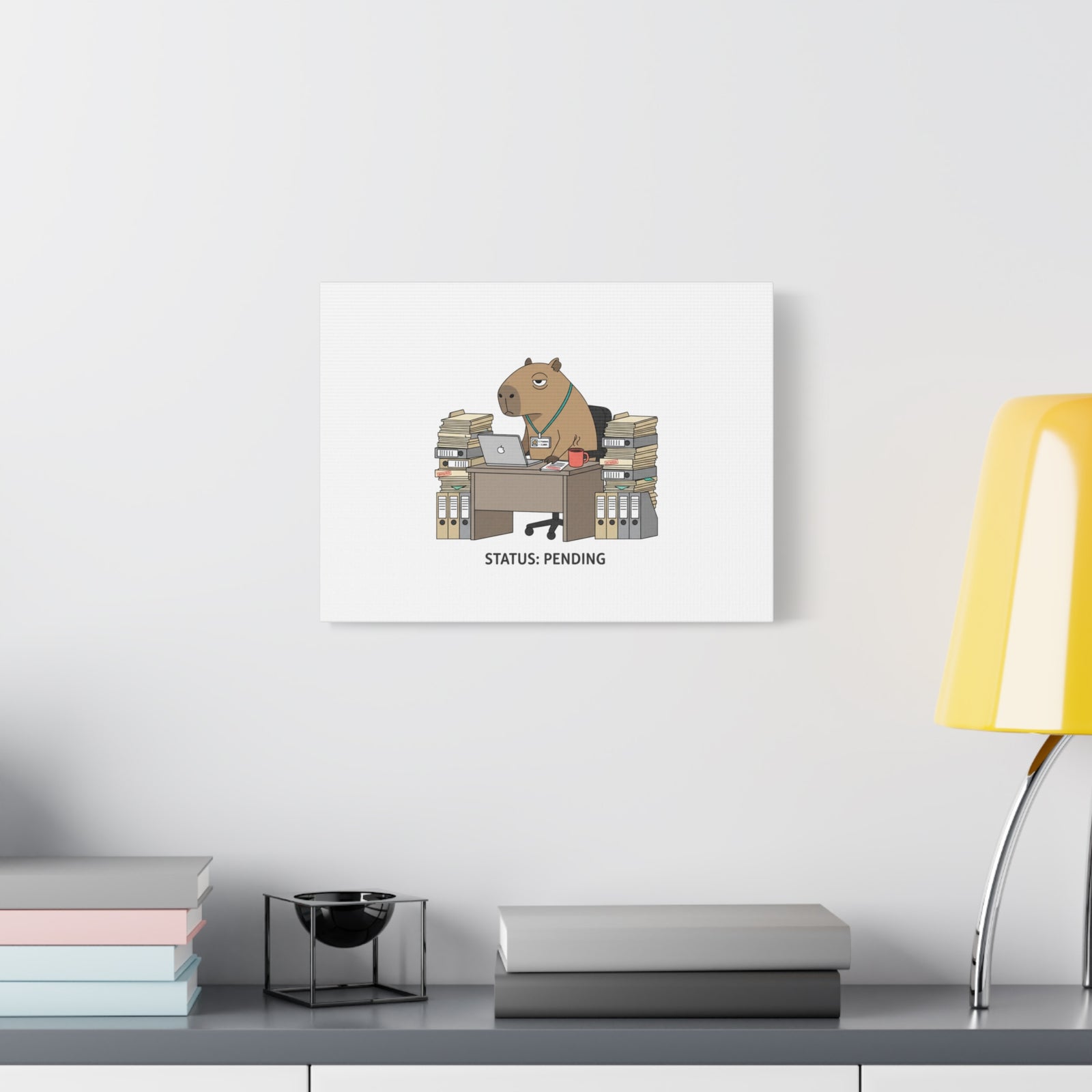 Status: Pending office capybara illustration Canvas | Unhinged Animal Bureaucracy, adulting animal art