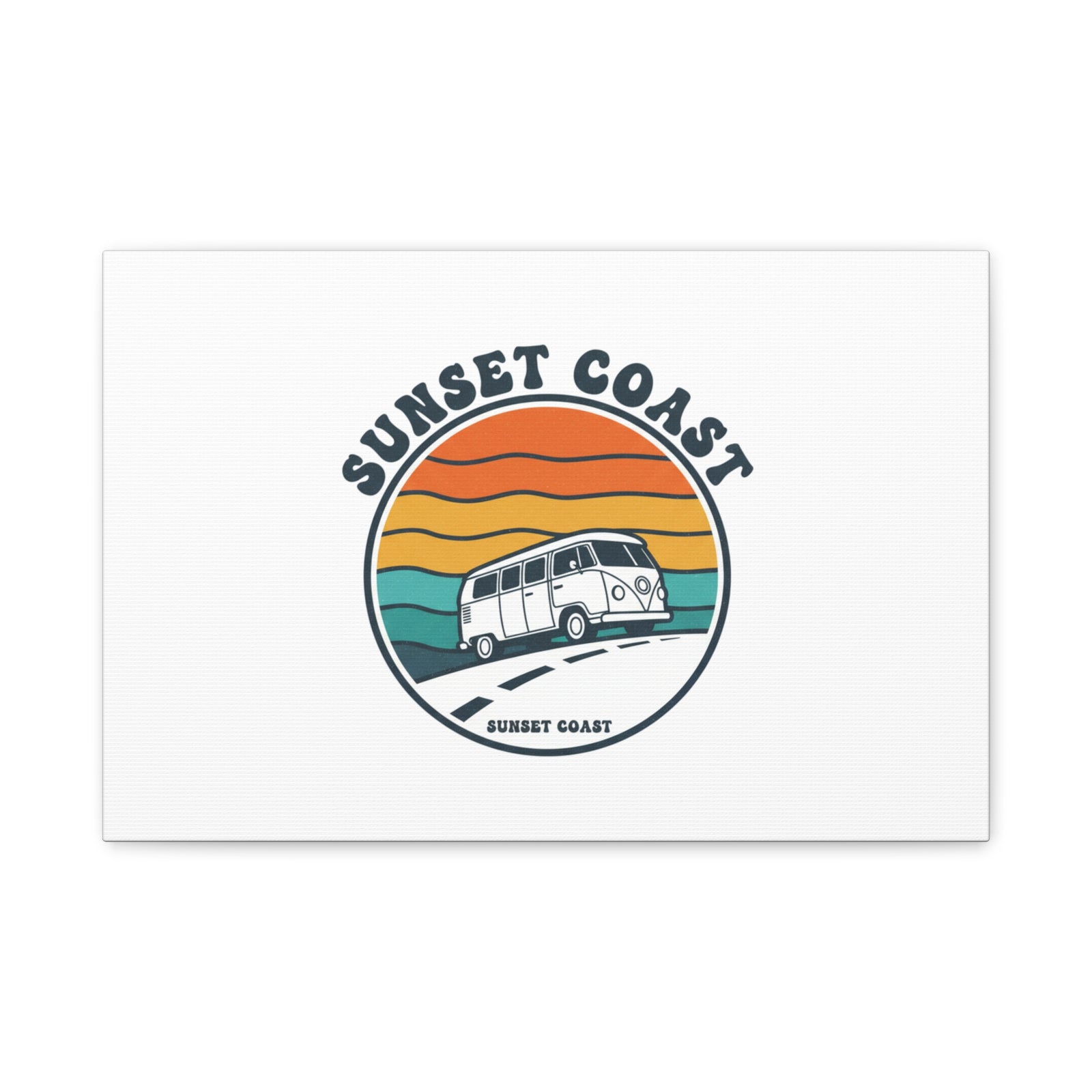 Sunset Coast Retro VW Bus Matte Canvas, 1970s Sunset Palm Poster | Vintage Surf Roadtrip