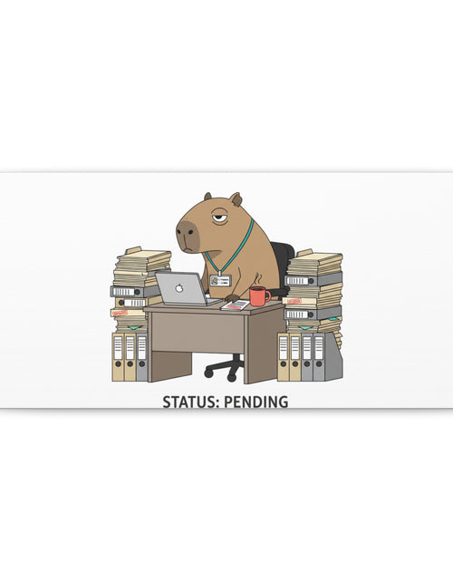 Load image into Gallery viewer, Status: Pending office capybara illustration Canvas | Unhinged Animal Bureaucracy, adulting animal art
