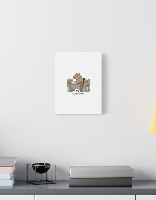 Load image into Gallery viewer, Status: Pending office capybara illustration Canvas | Unhinged Animal Bureaucracy, adulting animal art
