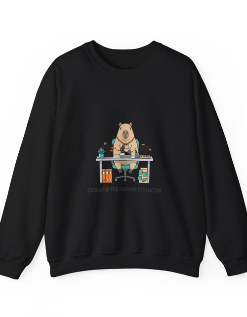 Load image into Gallery viewer, Escalated for Further Escalation Sweatshirt | office raccoon, animal HR meme
