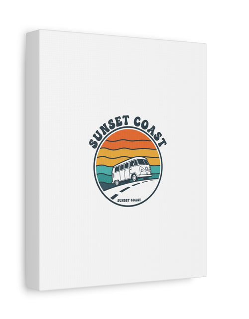 Load image into Gallery viewer, Sunset Coast Retro VW Bus Matte Canvas, 1970s Sunset Palm Poster | Vintage Surf Roadtrip
