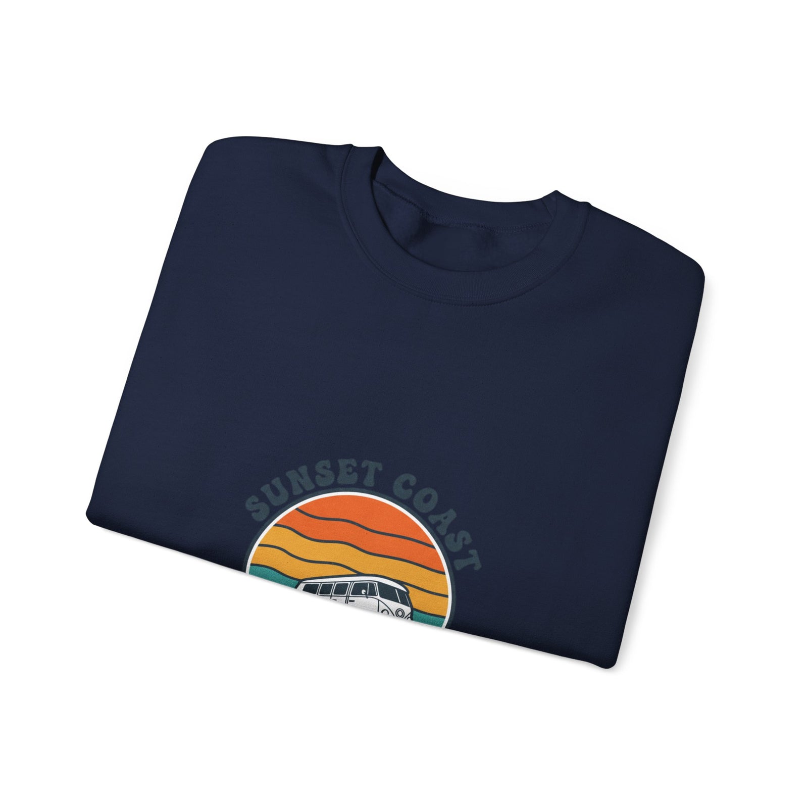 Sunset Coast VW Van Crewneck Sweatshirt | 70s Sunset Retro Surf Graphic