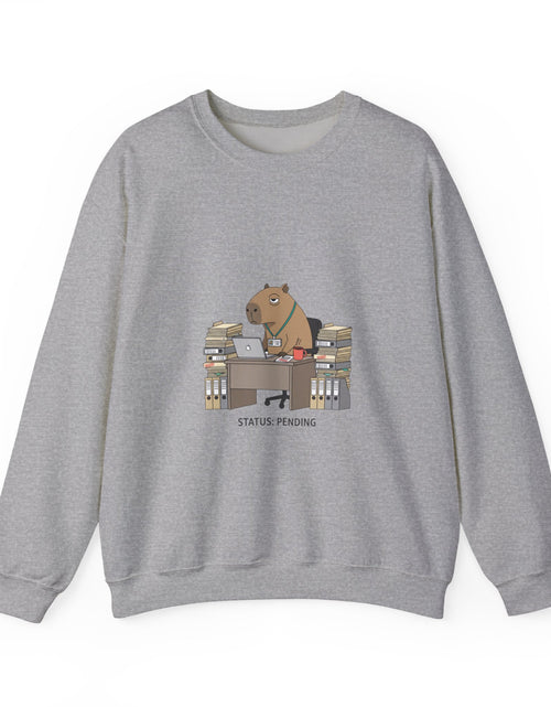 Load image into Gallery viewer, Status Pending Raccoon Desk Illustration Sweatshirt | Unhinged Animal Bureaucracy, office raccoon

