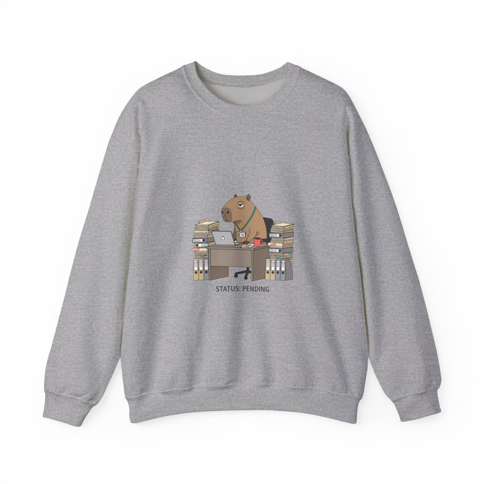 Status Pending Raccoon Desk Illustration Sweatshirt | Unhinged Animal Bureaucracy, office raccoon