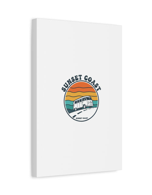 Load image into Gallery viewer, Sunset Coast Retro VW Bus Matte Canvas, 1970s Sunset Palm Poster | Vintage Surf Roadtrip
