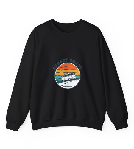 Sunset Coast VW Van Crewneck Sweatshirt | 70s Sunset Retro Surf Graphic