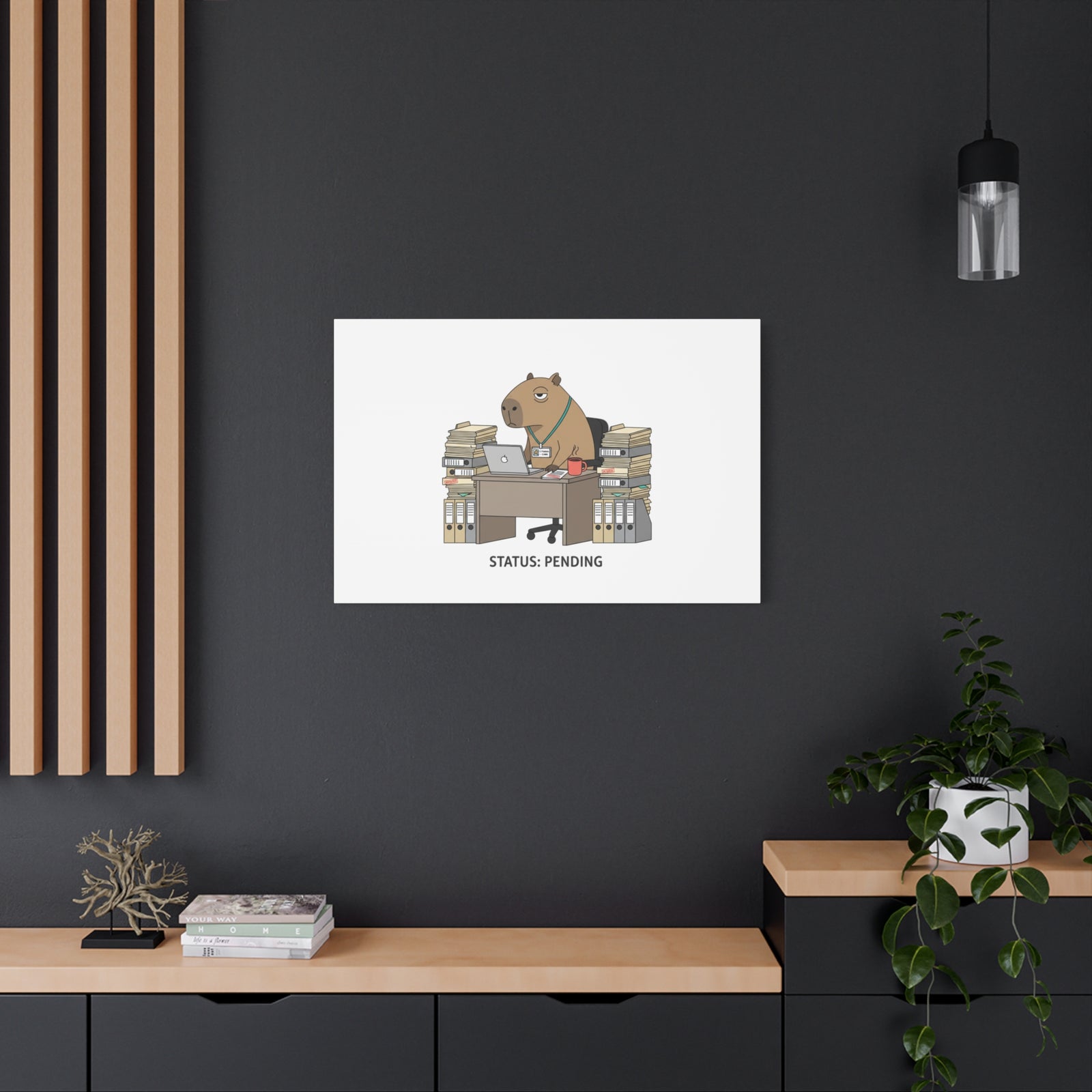 Status: Pending office capybara illustration Canvas | Unhinged Animal Bureaucracy, adulting animal art