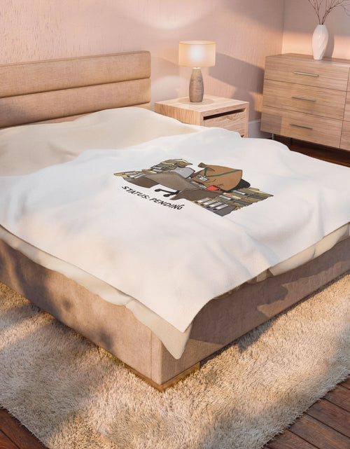 Load image into Gallery viewer, Status: Pending office capybara illustration Velveteen Plush Blanket | Unhinged Animal Bureaucracy, deadpan HR meme
