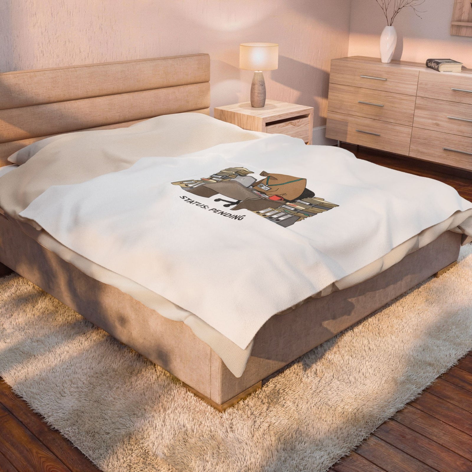 Status: Pending office capybara illustration Velveteen Plush Blanket | Unhinged Animal Bureaucracy, deadpan HR meme