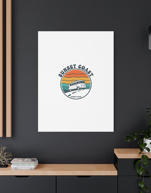 Load image into Gallery viewer, Sunset Coast Retro VW Bus Matte Canvas, 1970s Sunset Palm Poster | Vintage Surf Roadtrip
