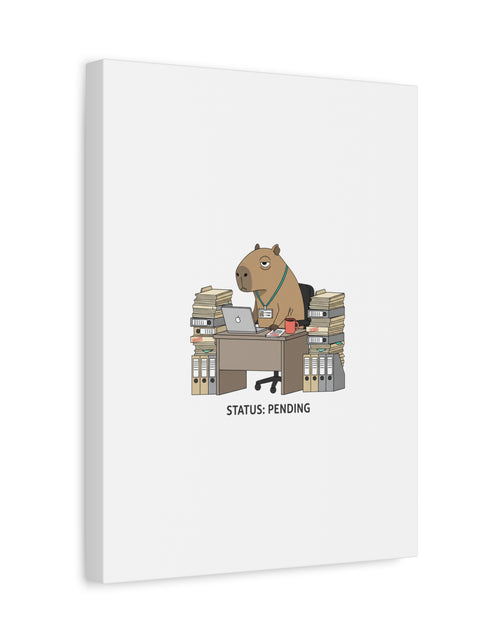 Load image into Gallery viewer, Status: Pending office capybara illustration Canvas | Unhinged Animal Bureaucracy, adulting animal art

