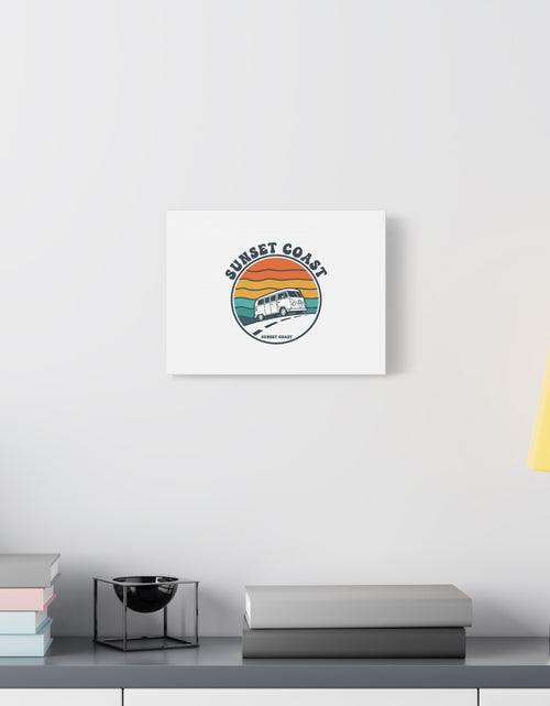 Load image into Gallery viewer, Sunset Coast Retro VW Bus Matte Canvas, 1970s Sunset Palm Poster | Vintage Surf Roadtrip
