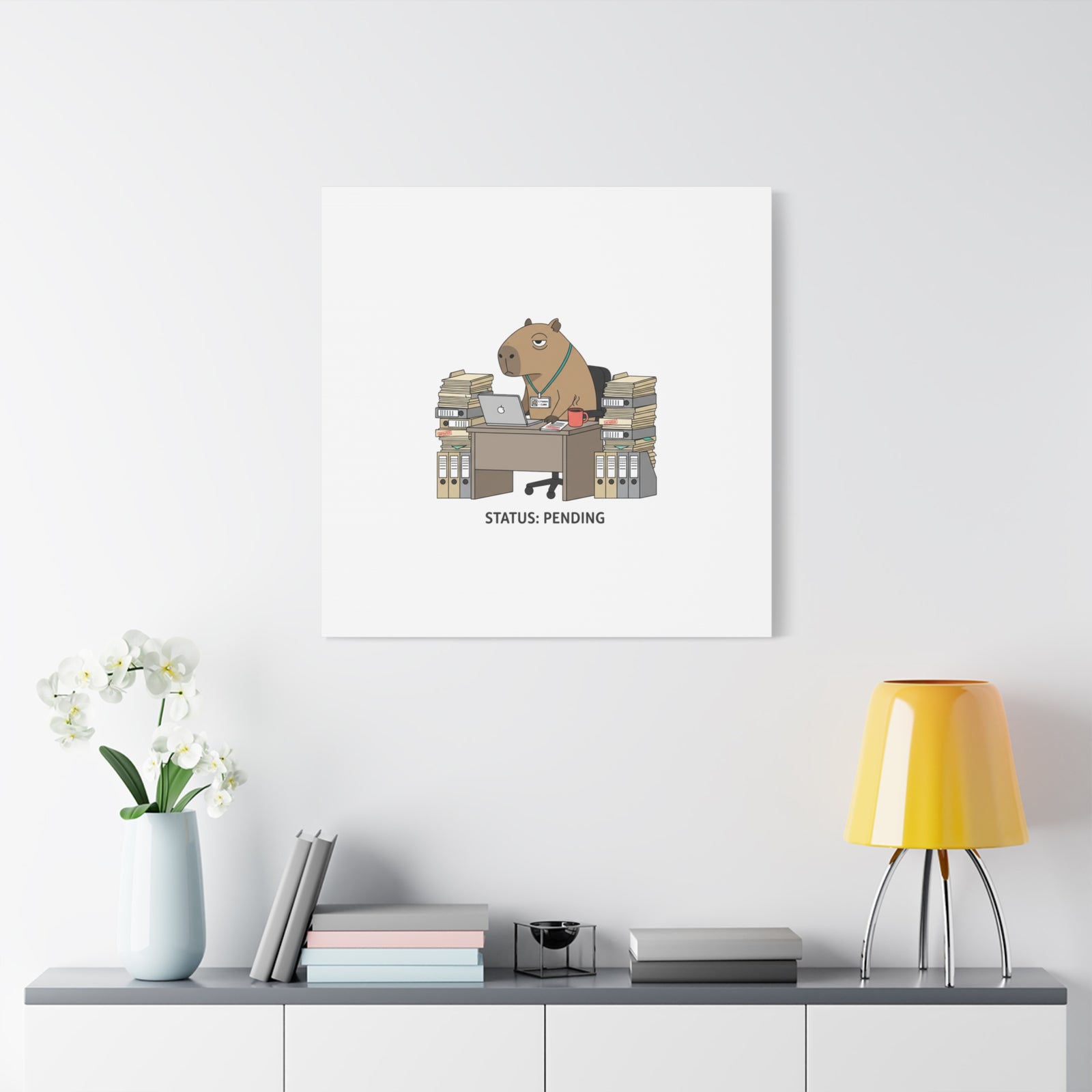 Status: Pending office capybara illustration Canvas | Unhinged Animal Bureaucracy, adulting animal art