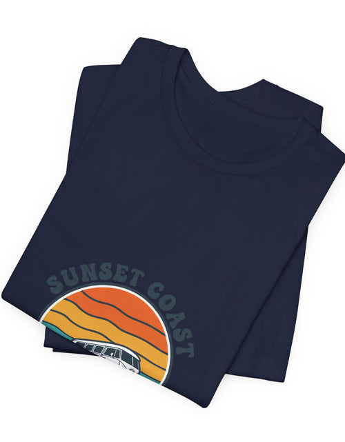 Load image into Gallery viewer, Sunset Coast Retro Surf Graphic Tee | 70s Sunset Shirt, Vintage Palm Postcard
