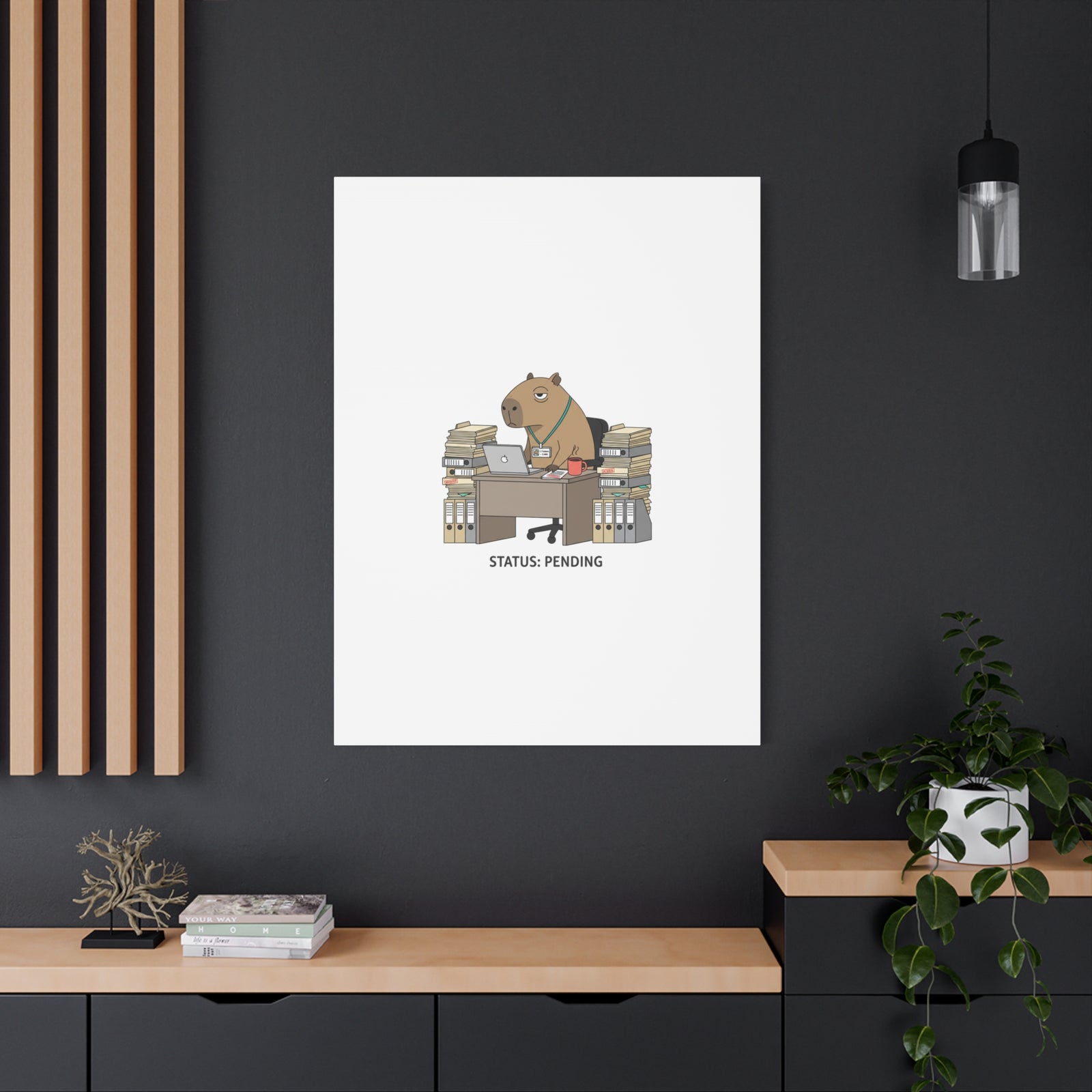 Status: Pending office capybara illustration Canvas | Unhinged Animal Bureaucracy, adulting animal art