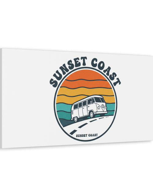 Load image into Gallery viewer, Sunset Coast Retro VW Bus Matte Canvas, 1970s Sunset Palm Poster | Vintage Surf Roadtrip
