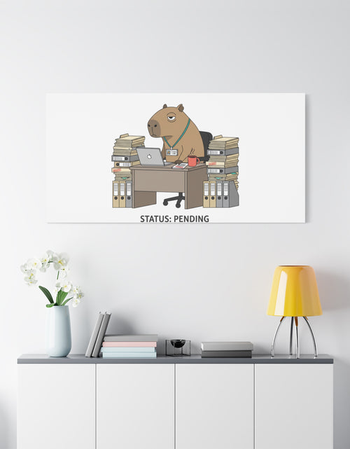 Load image into Gallery viewer, Status: Pending office capybara illustration Canvas | Unhinged Animal Bureaucracy, adulting animal art
