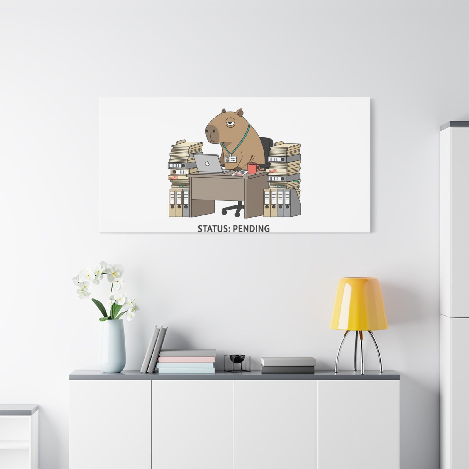 Status: Pending office capybara illustration Canvas | Unhinged Animal Bureaucracy, adulting animal art