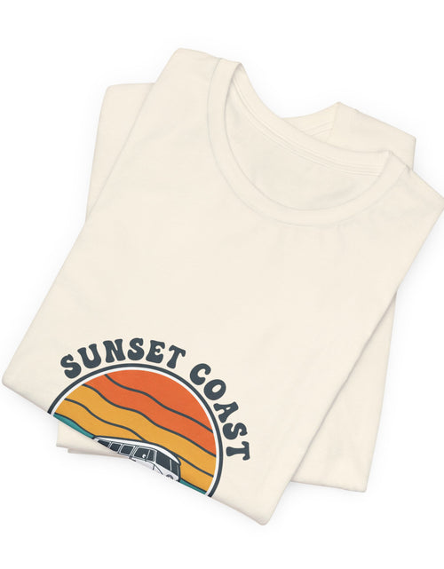 Load image into Gallery viewer, Sunset Coast Retro Surf Graphic Tee | 70s Sunset Shirt, Vintage Palm Postcard
