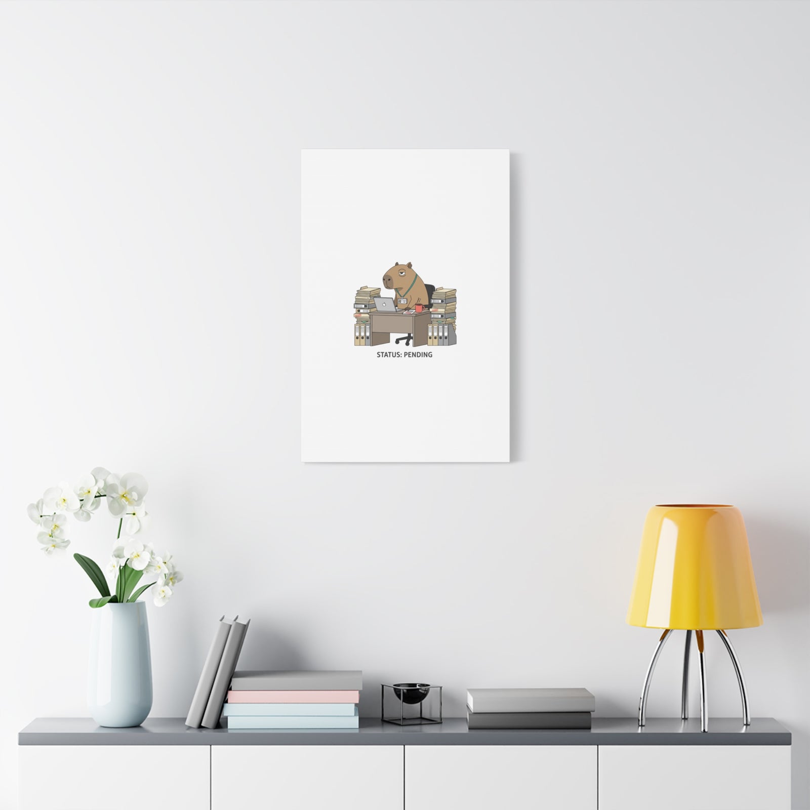 Status: Pending office capybara illustration Canvas | Unhinged Animal Bureaucracy, adulting animal art