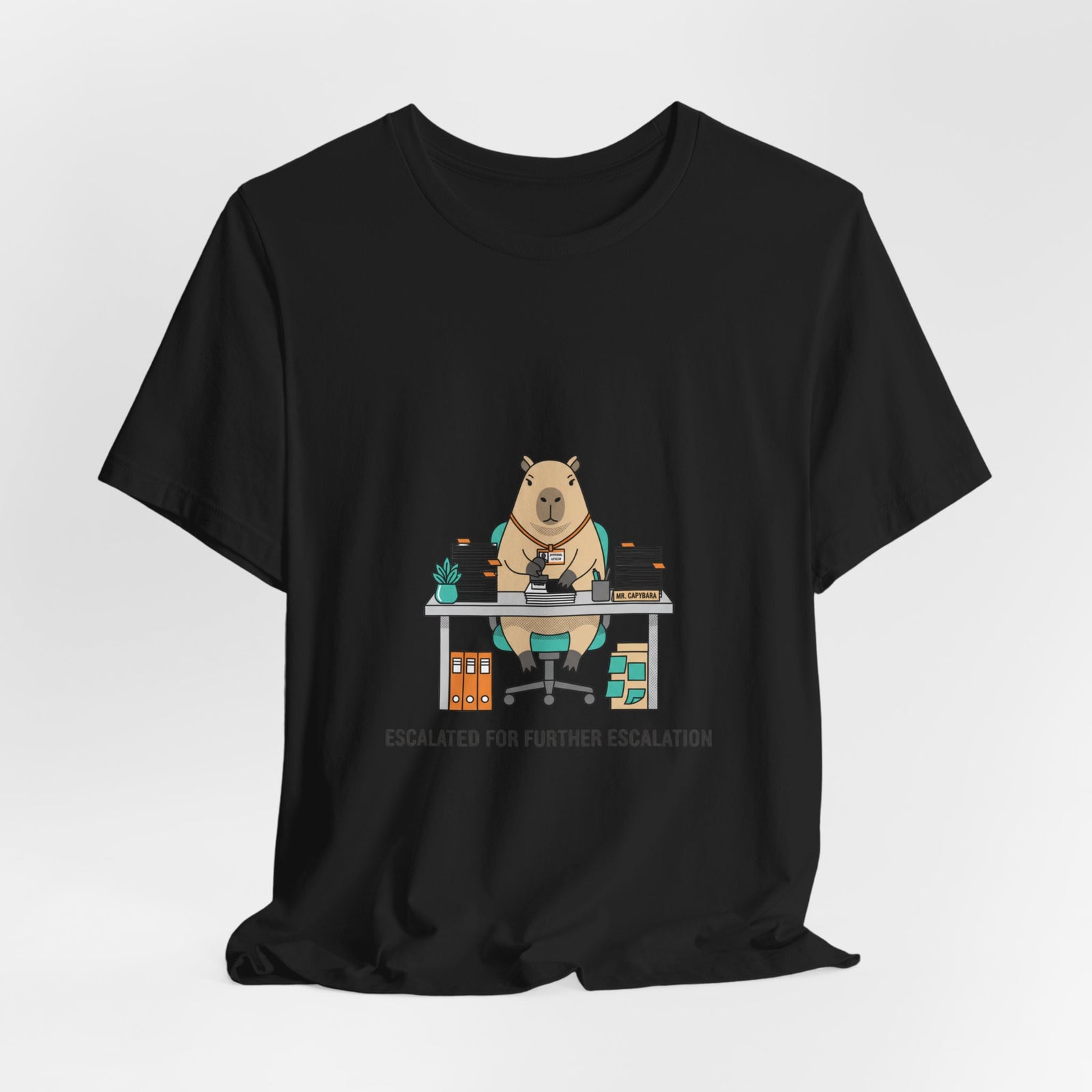 Escalated for Further Escalation Bear Desk Tee | Unhinged Animal Bureaucracy, office bear illustration