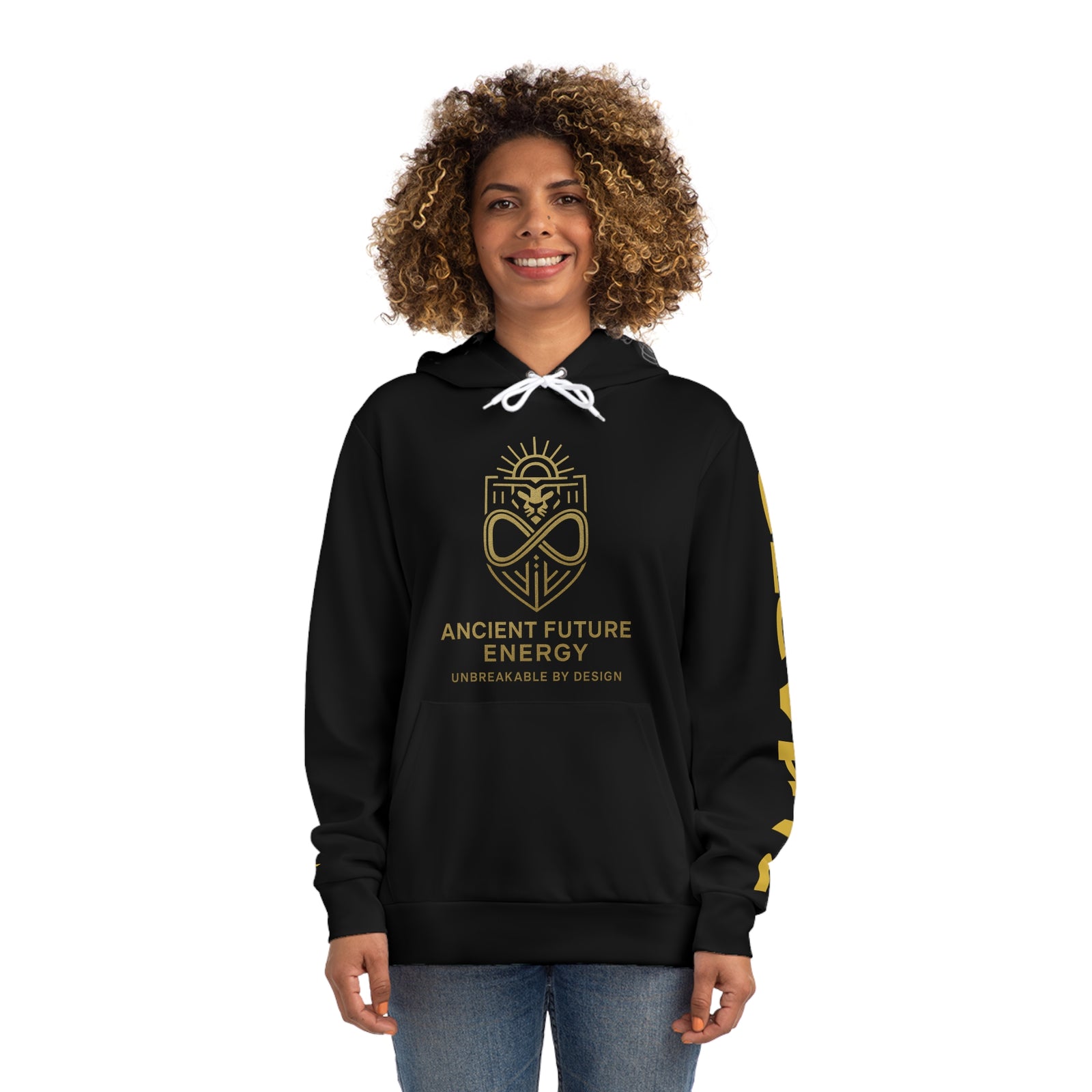 Ancient Future Energy Hoodie — Gold Lion Crest & "We Are The Roots of Tomorrow"
