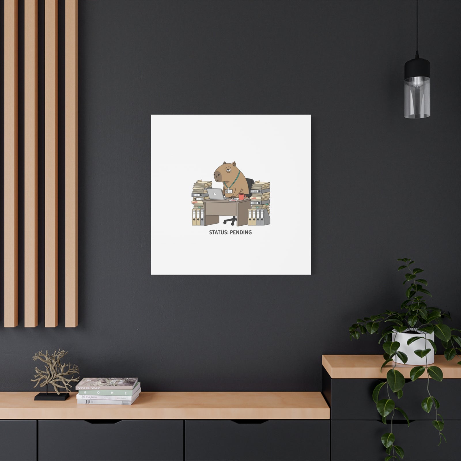 Status: Pending office capybara illustration Canvas | Unhinged Animal Bureaucracy, adulting animal art