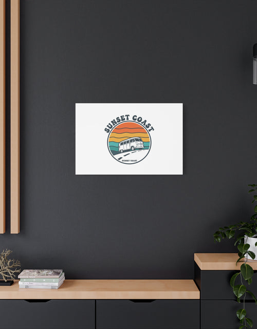 Load image into Gallery viewer, Sunset Coast Retro VW Bus Matte Canvas, 1970s Sunset Palm Poster | Vintage Surf Roadtrip
