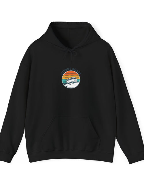 Load image into Gallery viewer, Sunset Coast Retro Surf Hoodie | 70s Sunset, Vintage Palm Graphic
