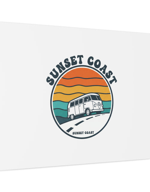Load image into Gallery viewer, Sunset Coast Retro VW Bus Matte Canvas, 1970s Sunset Palm Poster | Vintage Surf Roadtrip
