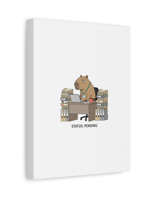 Load image into Gallery viewer, Status: Pending office capybara illustration Canvas | Unhinged Animal Bureaucracy, adulting animal art
