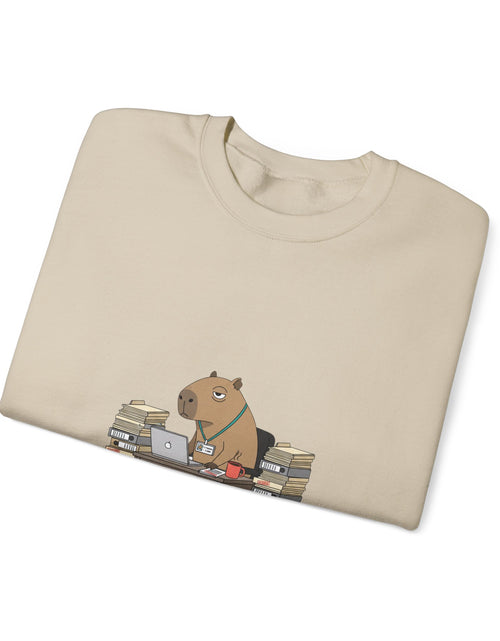 Load image into Gallery viewer, Status Pending Raccoon Desk Illustration Sweatshirt | Unhinged Animal Bureaucracy, office raccoon
