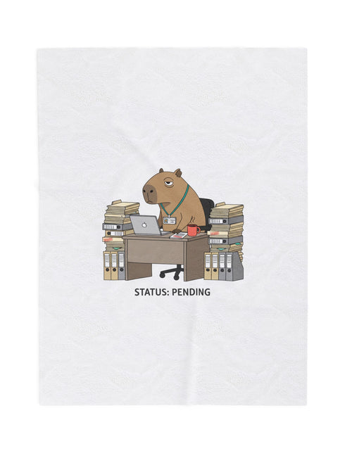 Load image into Gallery viewer, Status: Pending office capybara illustration Velveteen Plush Blanket | Unhinged Animal Bureaucracy, deadpan HR meme
